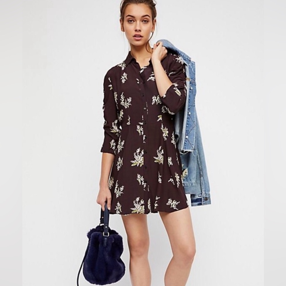 Free people floral long sleeve button down dress size small.